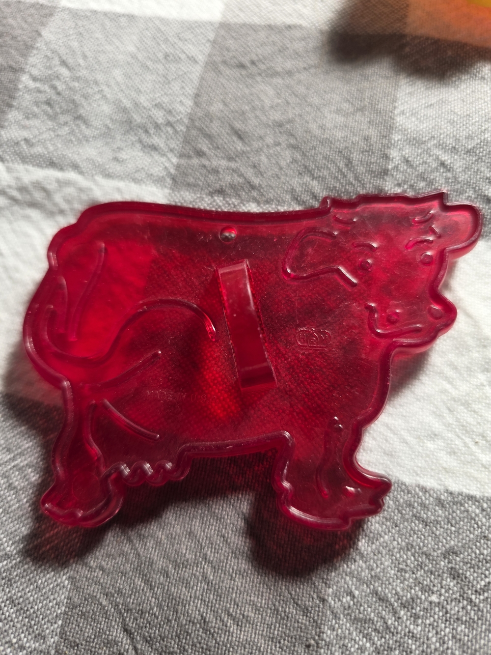Translucent Red-Pink Cow-Shaped Plastic Cookie Cutter